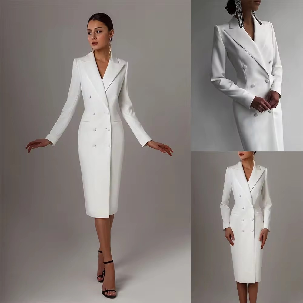 Men Formal Wear Wedding Guest - Jaket panjang wanita Double Breasted putih