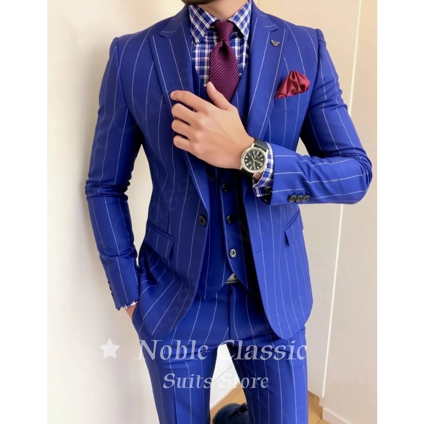 Men Formal Wear Wedding Guest - Setelan Jas Pria 3 Potong Biru