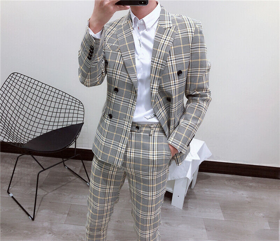 Latest Men Formal Wear - Setelan Pria Kotak-kotak Merokok Gaya Baru