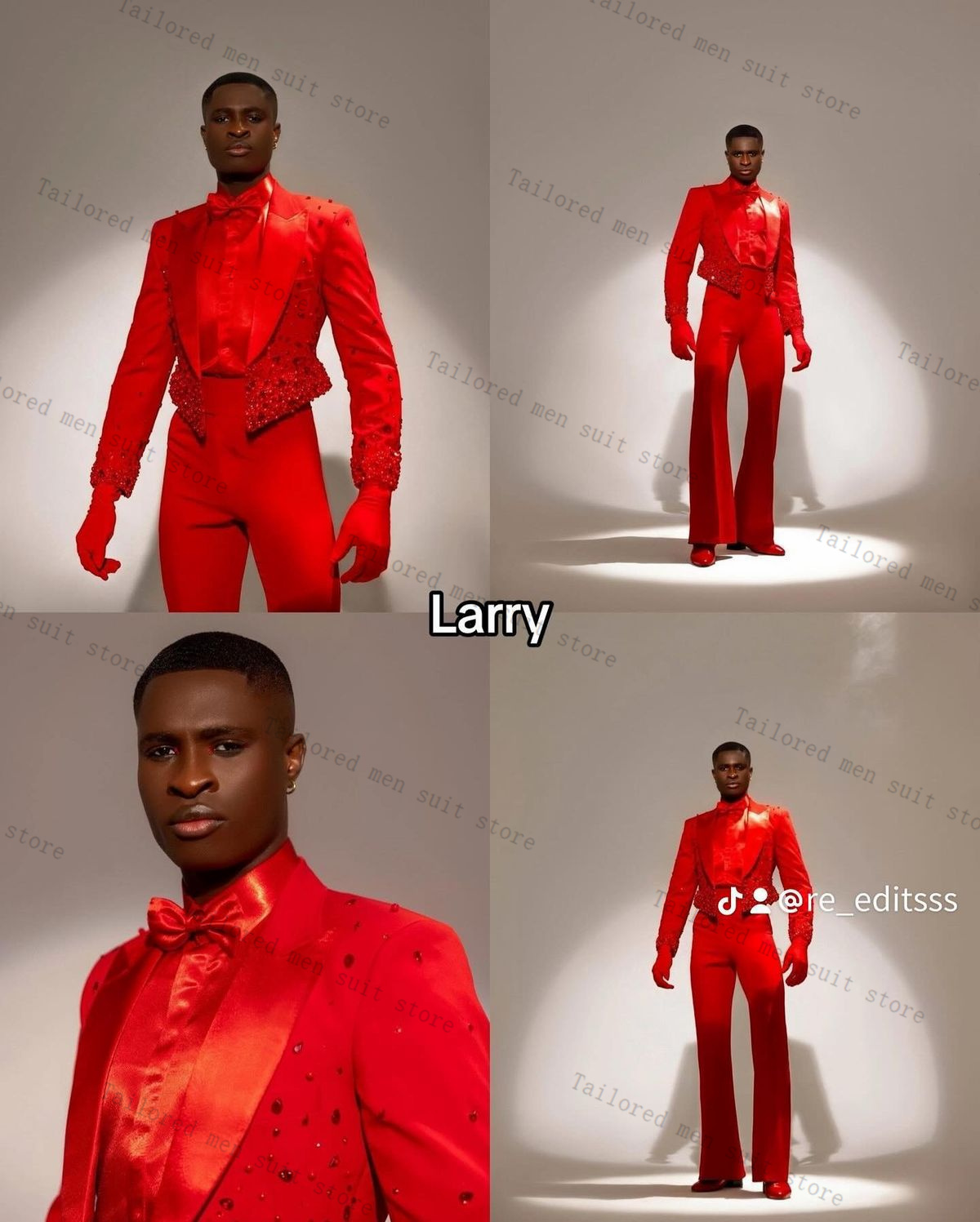 Men Formal Wear Wedding Guest - Setelan Jas Pria Kristal Merah 2