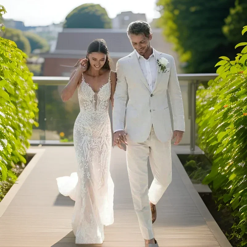 Men Formal Wear Summer - Linen tuksedo pernikahan pria, pakaian pantai