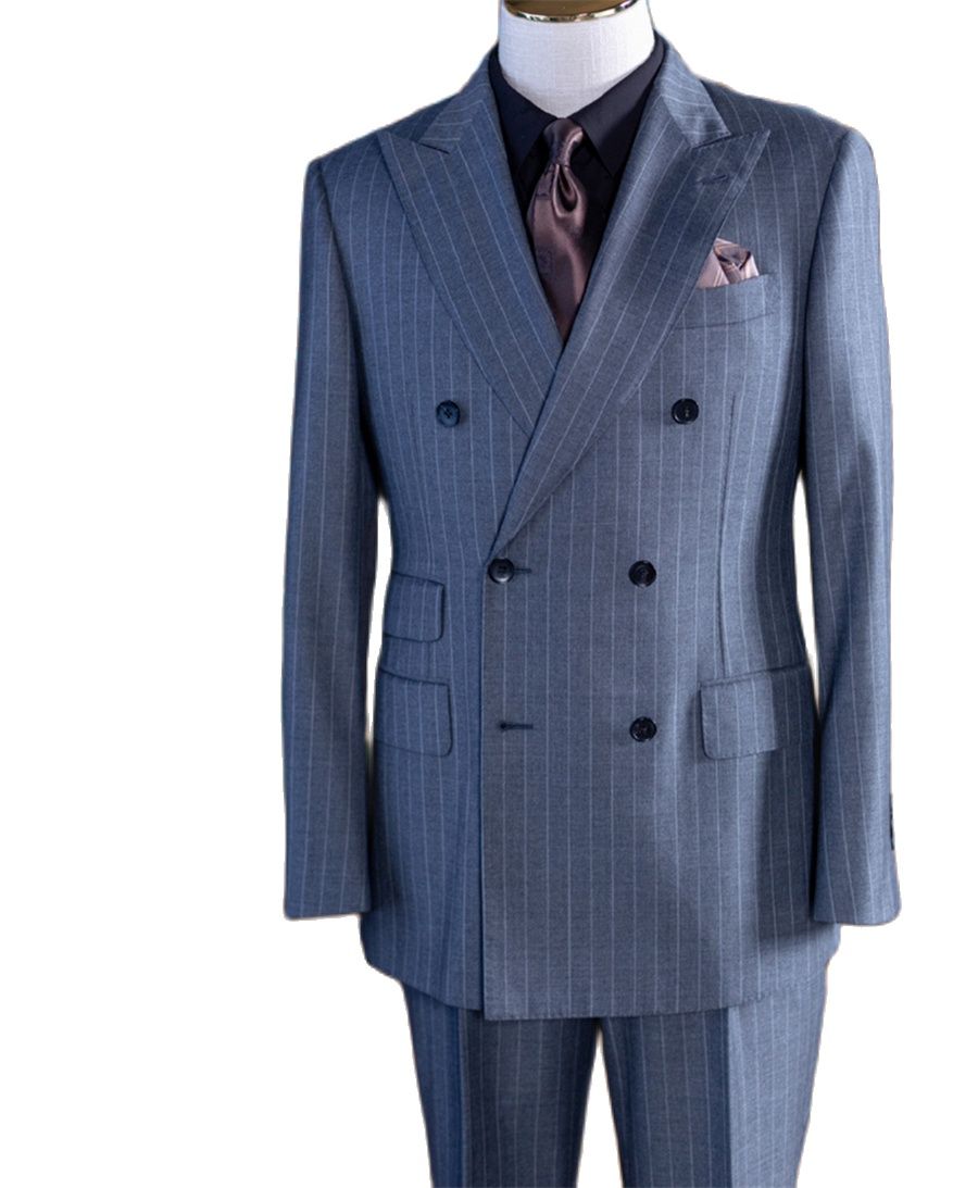Men Formal Wear Pants - Jas Pria Klasik Double-Breasted Garis Abu-abu