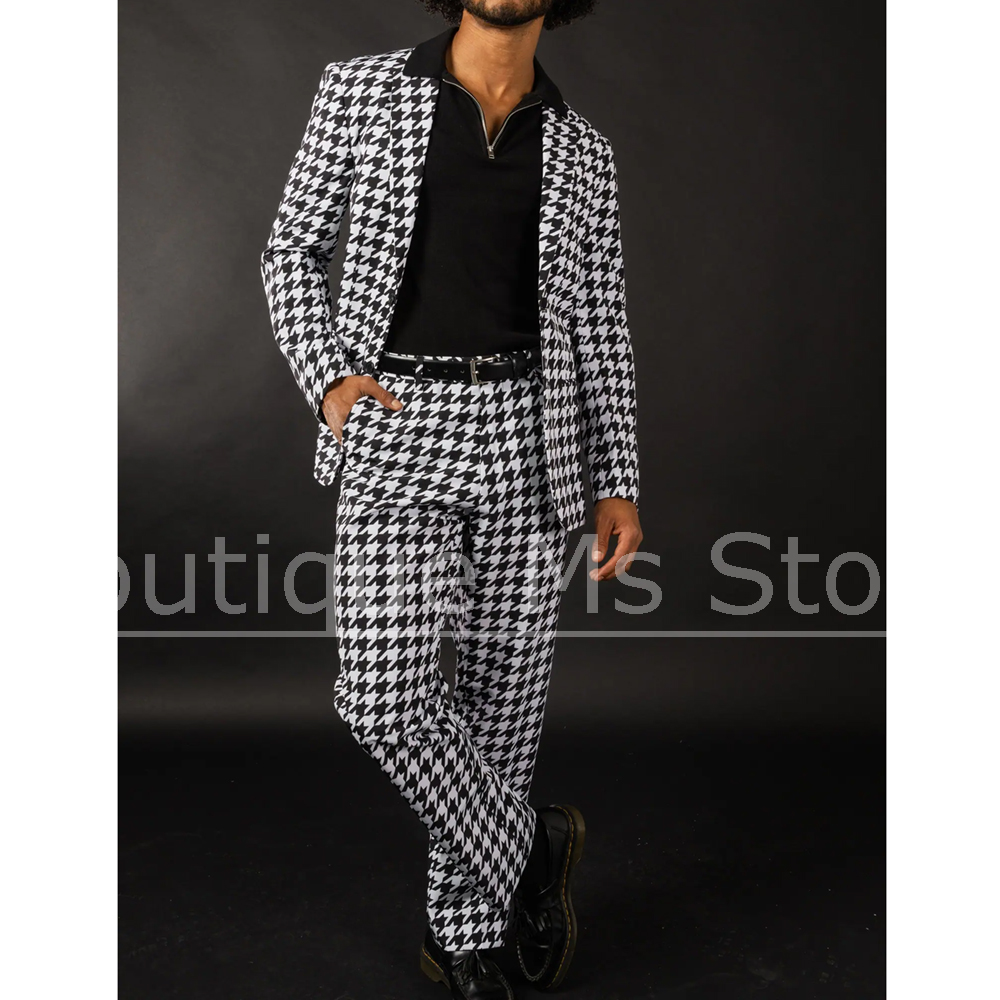 Men Formal Wear Pants - Setelan Jas Pria Hitam Putih Motif