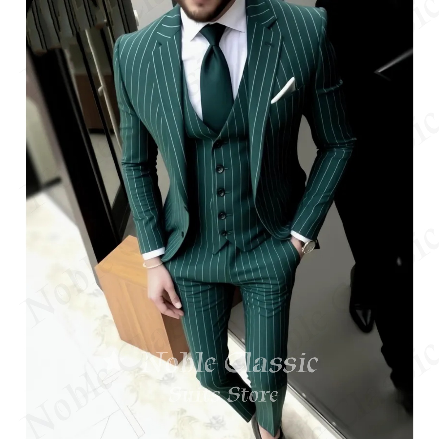 Setelan Pria Hijau Bergaris Sl - Men Formal Wear Wedding Guest ulasan dan harga