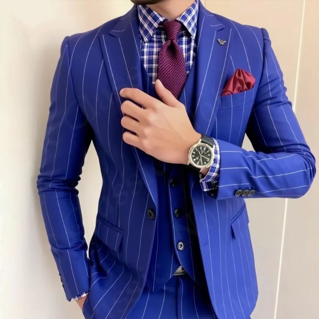 Setelan Jas Pria 3 Potong Biru - Men Formal Wear Wedding Guest ulasan dan harga