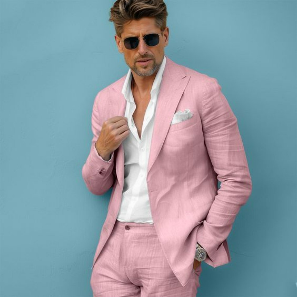 Setelan Jas Pria Linen Slim Fi - Men Formal Wear Summer ulasan dan harga