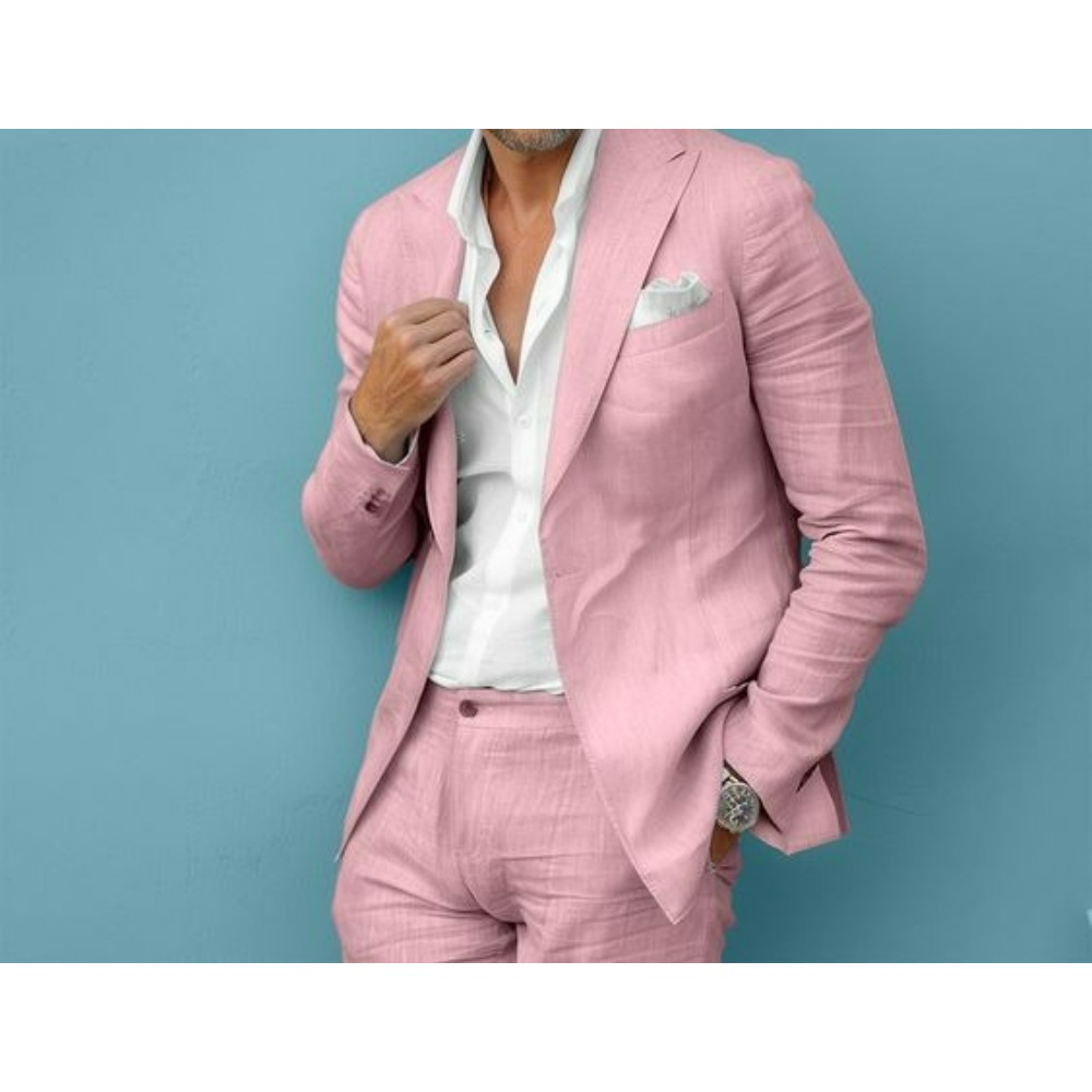 Setelan Jas Pria Linen Slim Fi - Men Formal Wear Summer ulasan dan harga