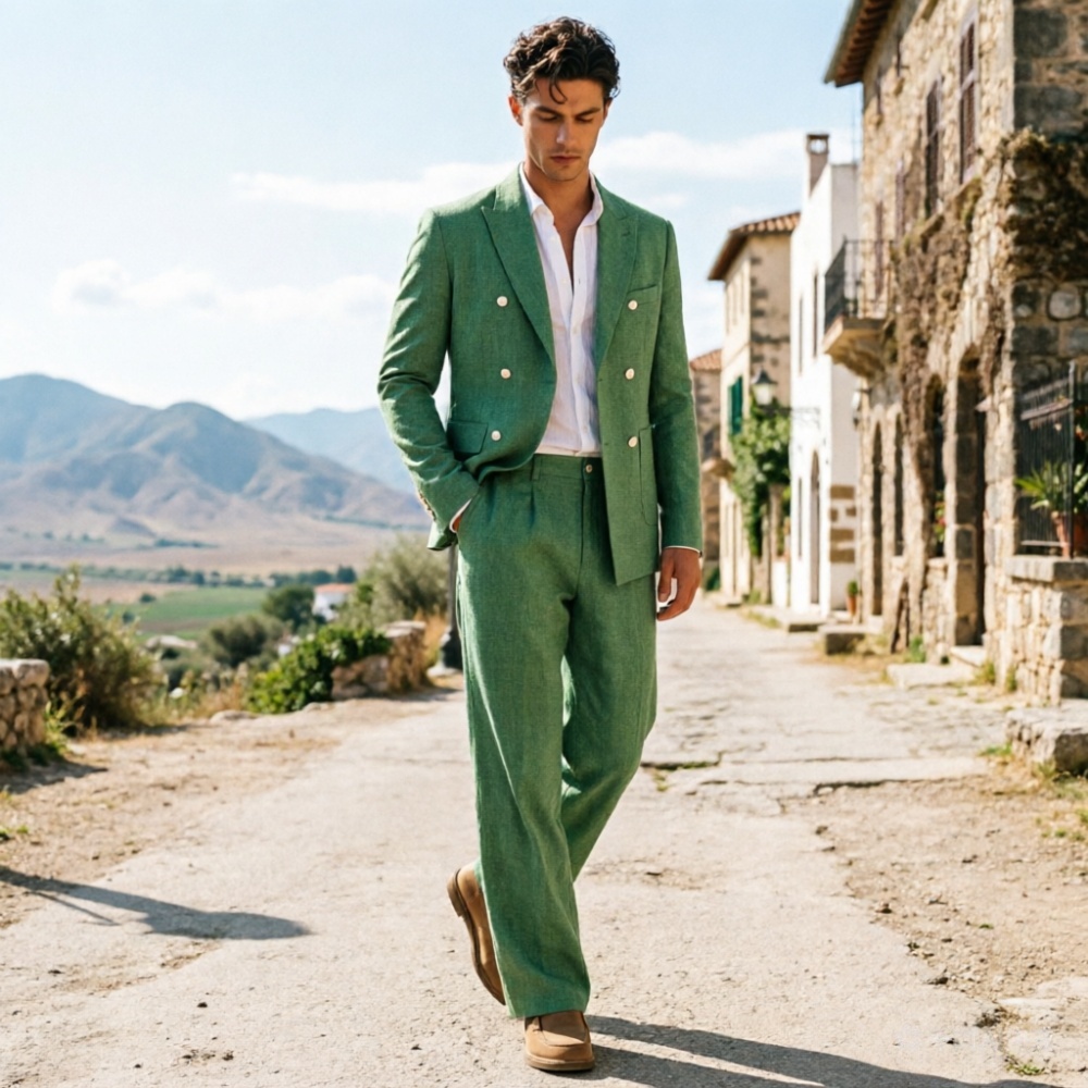 Setelan Pria Linen Hijau Sage  - Men Formal Wear Wedding Guest ulasan dan harga